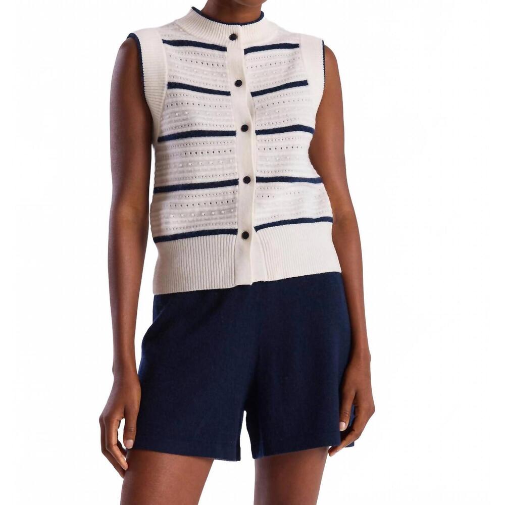 NEW BRODIE CASHMERE taylor cashmere tank top in navy/white